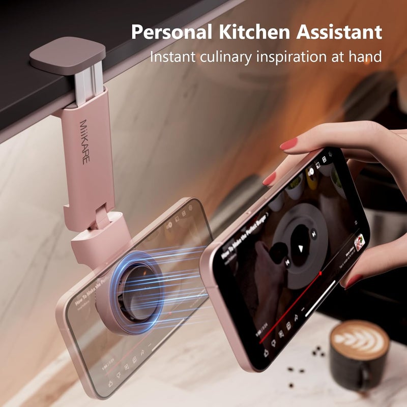 MiiKARE Travel Essentials Magnetic Airplane Phone Holder, Universal Handsfree Phone Mount for Flying with 360 Degree Rotation, Travel Must Haves Phone Stand for Desk, Tray Table, Black&Pink - Image 4