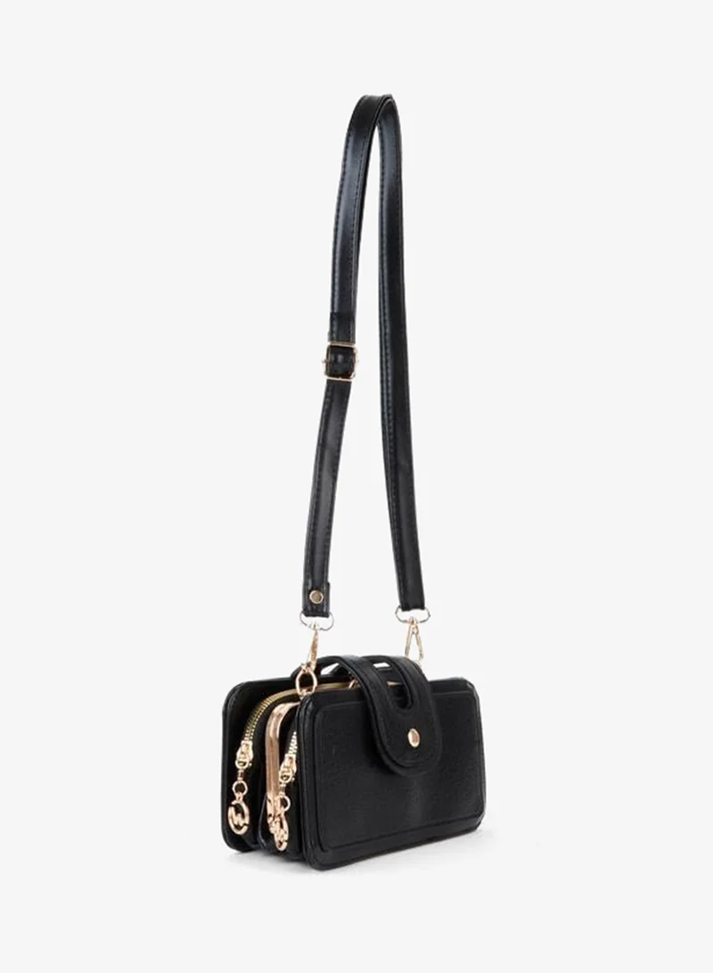 Women's Gonca Black Small Size Zip and Snap Closure Hand, Arm and Shoulder Bag with 3 Compartments.