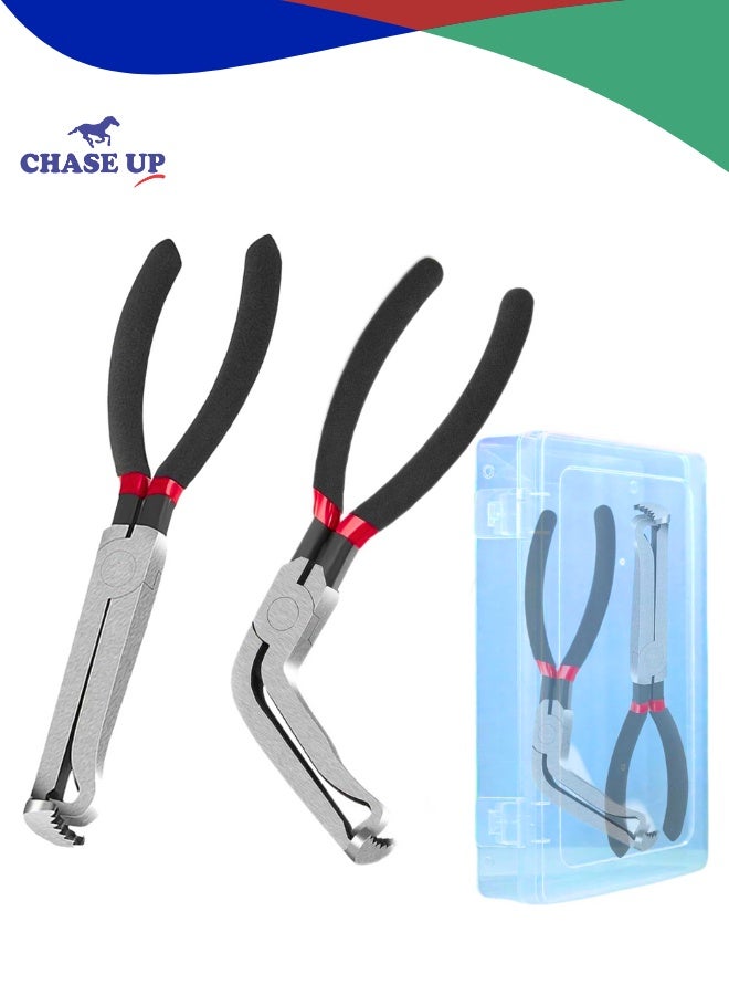 Chase Up Electrical Disconnect Pliers,Electrical Connector Pliers for Cars,Fuel Line Petrol Clip Pipe Pliers, Automotive Hose Disconnect Tools for Push Tab Style Plugs (1*Red60°+1*Red straight) - Image 1