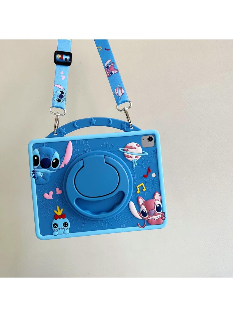 VKL Compatible air4/air5-10.9/pro11 in: with Pencil Holder & Shoulder Strap, Soft Silicone Multi-Angle Kids Cover for (Blue)