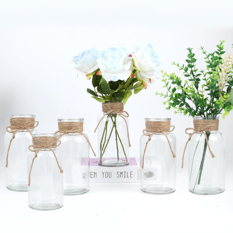 Vintage Glass Flower Vase6 Pack FarmhouseTransparent White Glass Centerpiece Vases Mason Jars for Weddings Parties  Home Decor Bulk 6 Transparent