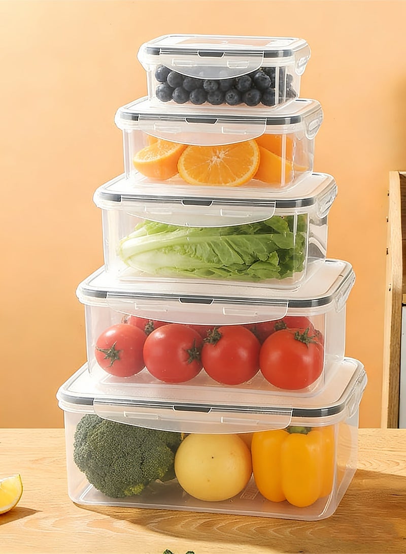 وفوفا 5 قطع من أوعية تخزين الطعام مع أغطية محكمة الإغلاق، مصنوعة من مادة صديقة للبيئة خالية من مادة BPA، تصميم قابل للتدريج للاستخدام في الثلاجة/المطبخ، مجموعة حفظ الطعام سهلة التنظيف، حافظة الطعام (مستطيلة) - Image 1