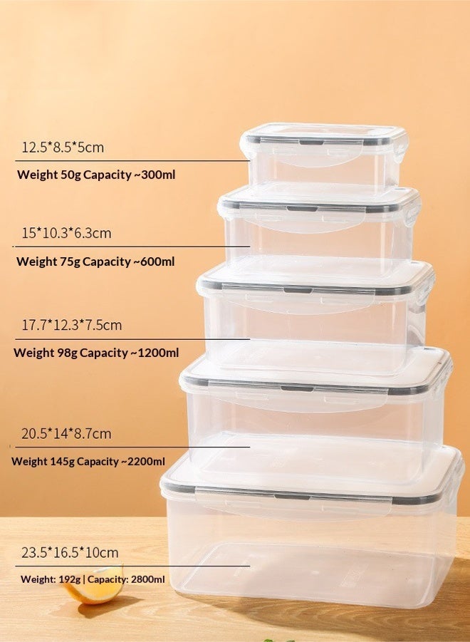 وفوفا 5 قطع من أوعية تخزين الطعام مع أغطية محكمة الإغلاق، مصنوعة من مادة صديقة للبيئة خالية من مادة BPA، تصميم قابل للتدريج للاستخدام في الثلاجة/المطبخ، مجموعة حفظ الطعام سهلة التنظيف، حافظة الطعام (مستطيلة) - Image 5