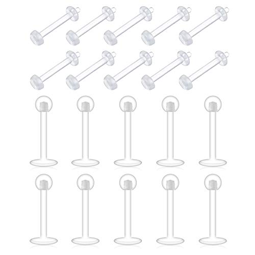 D.Bella Clear Cartilage Earring-20pcs 16G Acrylic Bioflex Tragus Retainer Lip Rings Nose Studs Labret Ear Helix Earring 10mm - Image 1