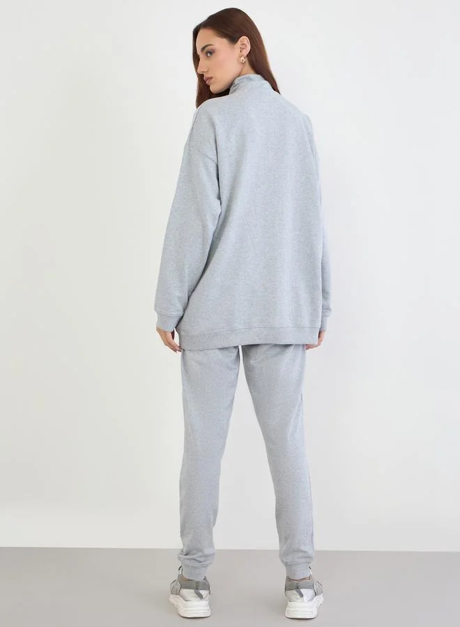 Styli Grey Styli Grey Oversized Longline Sweatshirt and Joggers Co-Ords for Women | Best Price UAE