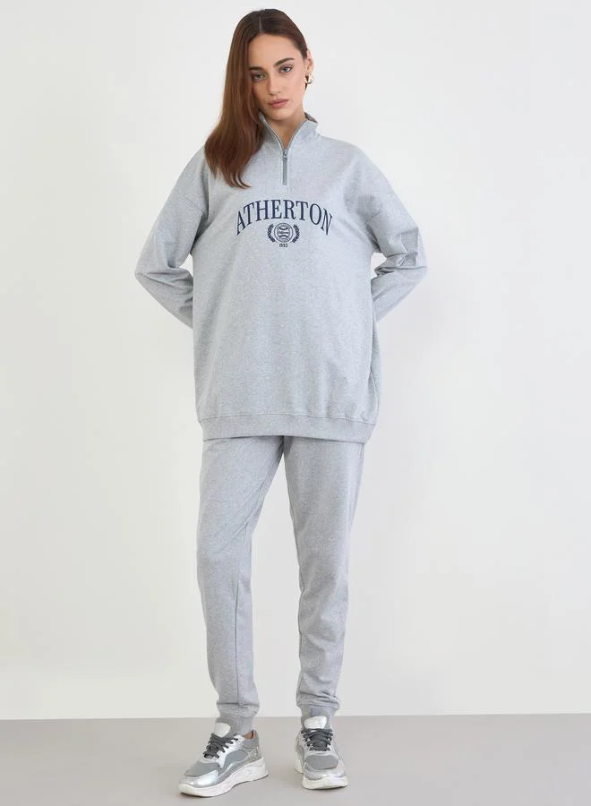 Styli Styli Grey Oversized Longline Sweatshirt and Joggers Co-Ords
