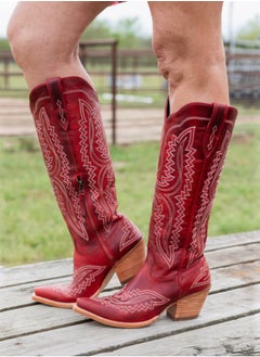 Loquat Cowboy Boots For Women Western Embroidered Cowgirl Boots Chunky Heel Wide Tube Boots Pull on Pointy Toe Vintage Boots Red  - Image 4