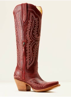 Loquat Cowboy Boots For Women Western Embroidered Cowgirl Boots Chunky Heel Wide Tube Boots Pull on Pointy Toe Vintage Boots Red  - Image 3