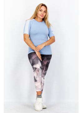 Adidas Women Sportswear Fit Short Sleeve Running T-Shirts, Blue  - Image 2