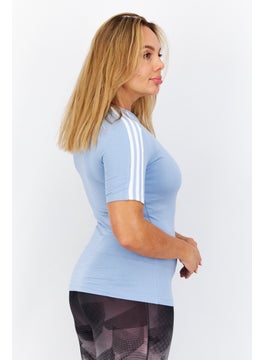 Adidas Women Sportswear Fit Short Sleeve Running T-Shirts, Blue  - Image 3