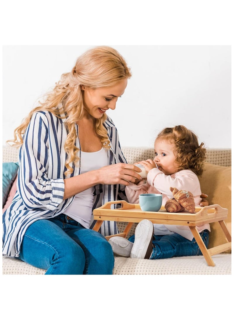 ECVV طبق تقديم الطعام صينية خشبية من الخيزران مع أرجل قابلة للطي - Image 3