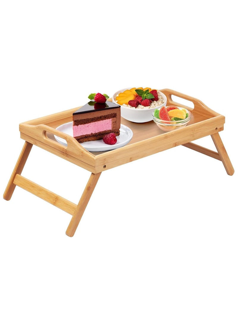 ECVV طبق تقديم الطعام صينية خشبية من الخيزران مع أرجل قابلة للطي - Image 1