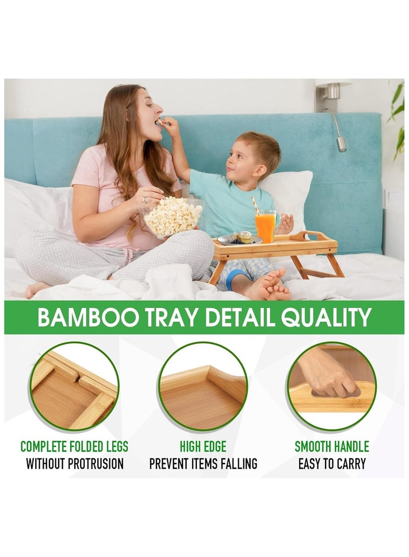 ECVV طبق تقديم الطعام صينية خشبية من الخيزران مع أرجل قابلة للطي - Image 4