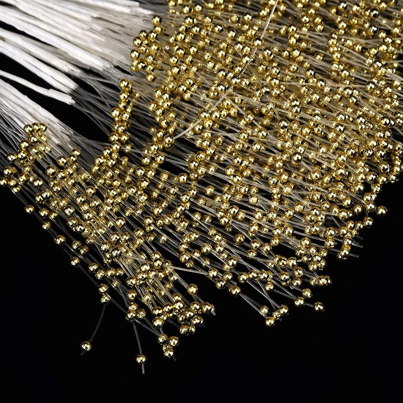 إكسسوارات زينة من خيوط اللؤلؤ ABS لحفلات الزفاف، أعواد زهور متينة للباقات DIY، 100 قطعة فضية، بيضاء، ذهبية لديكور العروس (ذهبي) - Image 3