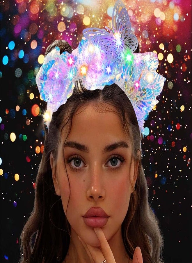 Fdesigner Light Up Flower Headbands LED Butterfly Glowing Hairbands Glowing Laser Rave Women Hair Accessories - Image 2