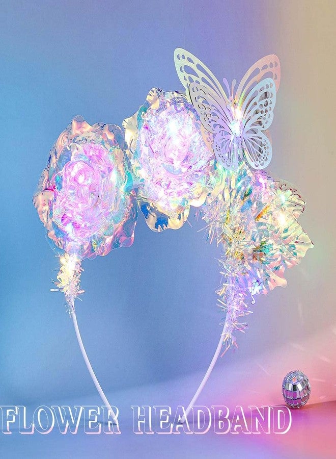 Fdesigner Light Up Flower Headbands LED Butterfly Glowing Hairbands Glowing Laser Rave Women Hair Accessories - Image 3