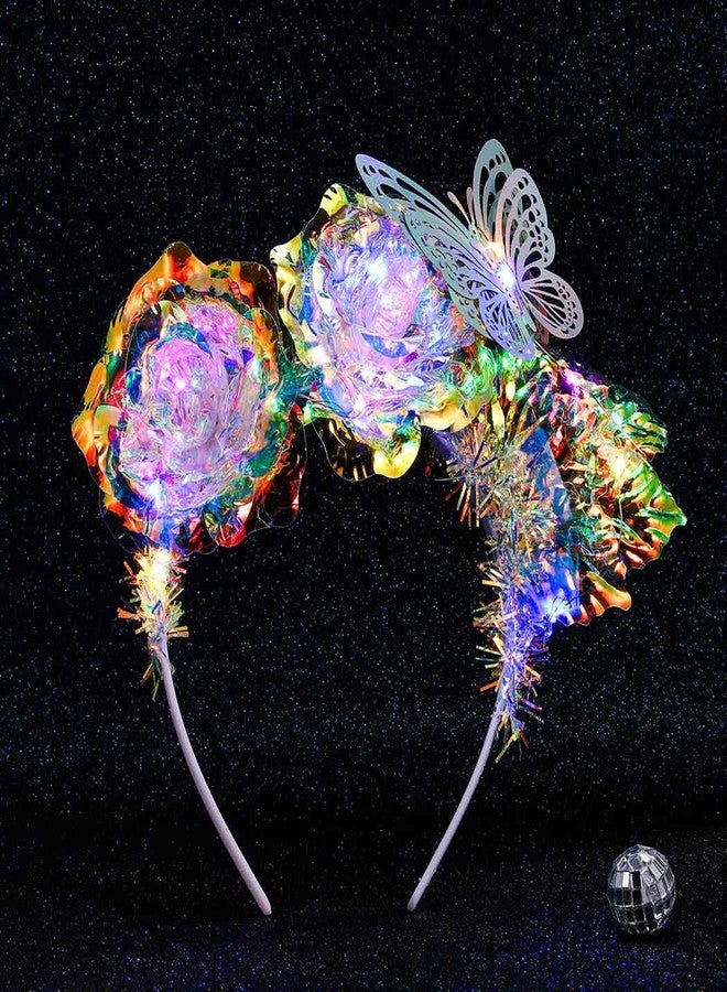 Fdesigner Light Up Flower Headbands LED Butterfly Glowing Hairbands Glowing Laser Rave Women Hair Accessories - Image 5