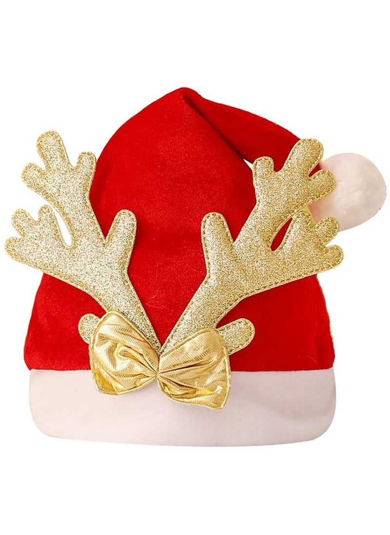 TAPIT - Christmas Hat Santa Hat Xmas Holiday Hat For Adults Unisex Christmas Decoration Outdoor Antler Plush Cute Christmas Hats With White Cuffs For Christmas Holiday Party Supplies - Image 1