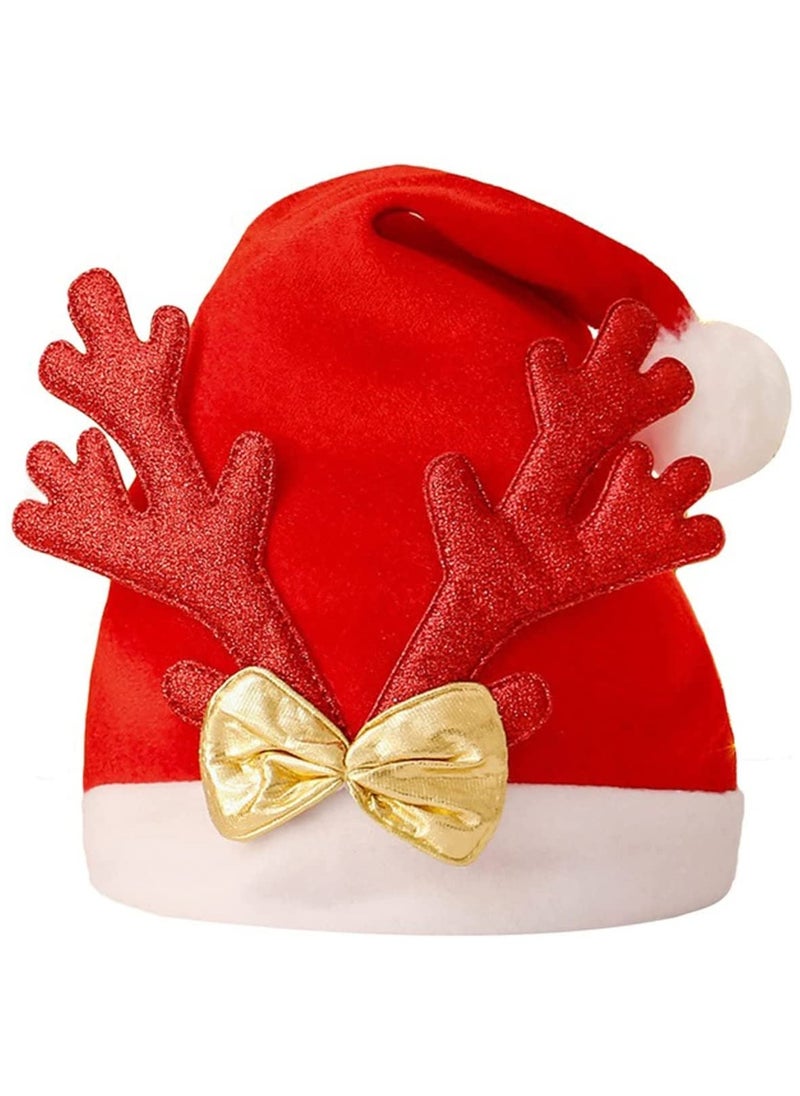 TAPIT - Christmas Hat Santa Hat Xmas Holiday Hat For Adults Unisex Christmas Decoration Outdoor Antler Plush Cute Christmas Hats With White Cuffs For Christmas Holiday Party Supplies - Image 1