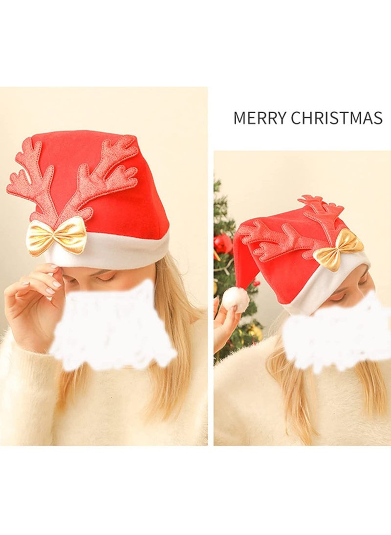 TAPIT - Christmas Hat Santa Hat Xmas Holiday Hat For Adults Unisex Christmas Decoration Outdoor Antler Plush Cute Christmas Hats With White Cuffs For Christmas Holiday Party Supplies - Image 1