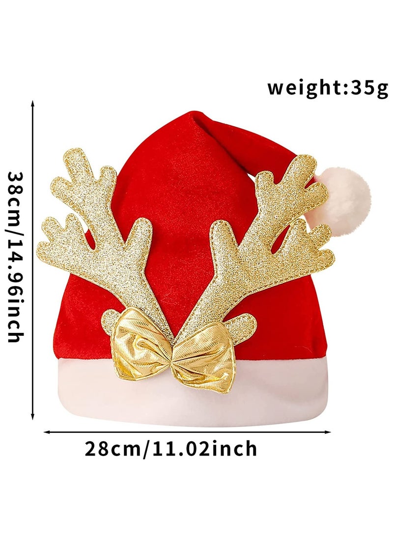 TAPIT - Christmas Hat Santa Hat Xmas Holiday Hat For Adults Unisex Christmas Decoration Outdoor Antler Plush Cute Christmas Hats With White Cuffs For Christmas Holiday Party Supplies - Image 1