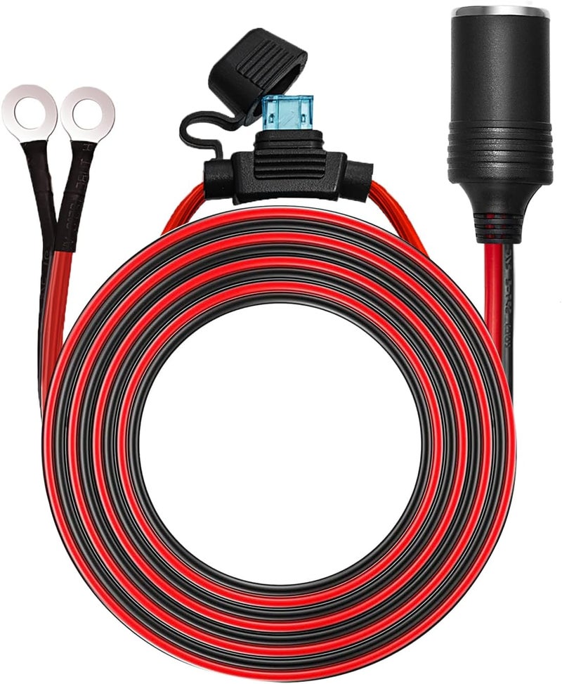 CHANZON 12V / 24V Power Supply Car Plug Outlet - 6FT/3FT UL 16AWG Cable with 15A Fuse - Heavy Duty DC Cigarette Lighter Female Socket Extension with Perforated Terminal Direct Battery Type - Image 1