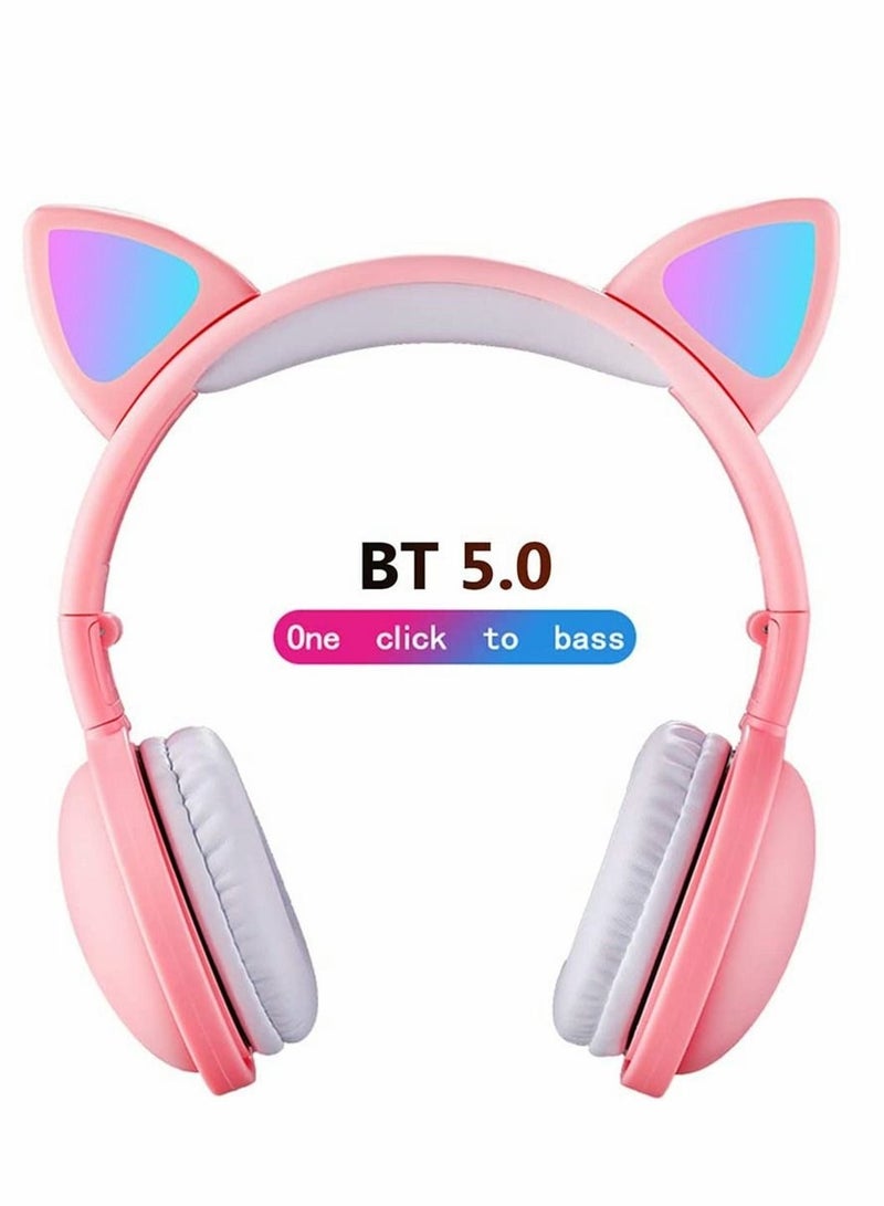 Captaintech Led Cat Ear Headphones Pink Color Luminous Wireless Headphone Bluetooth 5.0 Headsets Noise Cancelling Foldable Adults Kids Earphone, Cute Earphone for Boys and Girls - Image 2
