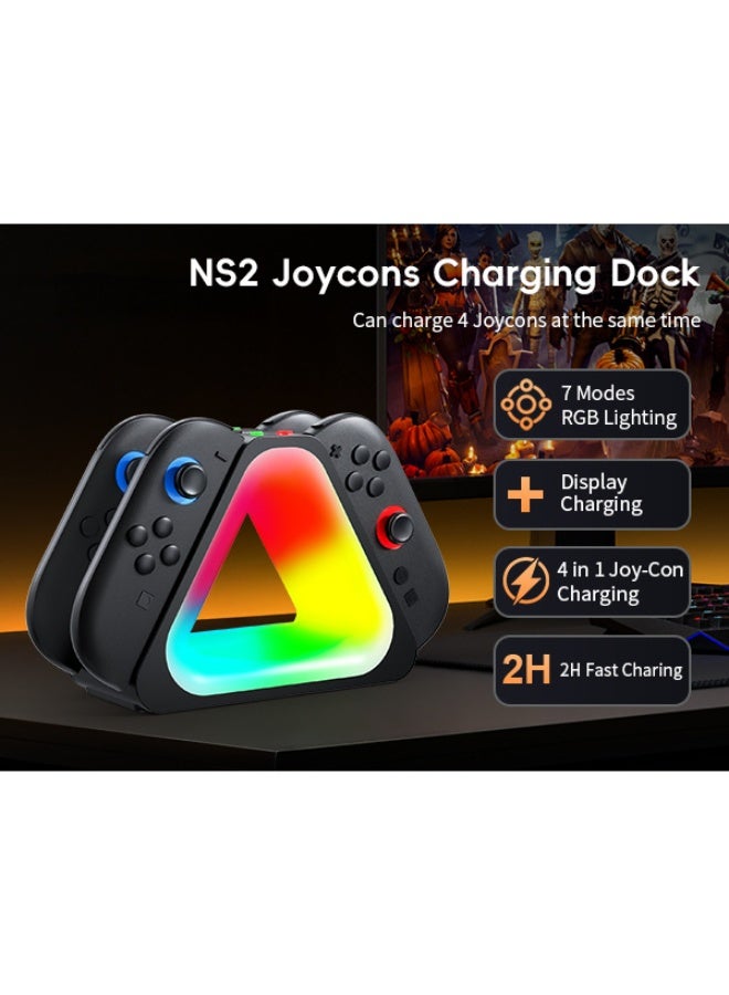 بيتينو قاعدة شحن لوحدات تحكم Nintendo Switch 2 Joy-Con ، وحدة تحكم SW2 Joycon 2 ، شحن الإرساء ، بيئة العمل ومحطة شاحن سريع مغناطيسي لملحقات Switch 2 مع وضع إضاءة RGB وسلك - Image 4