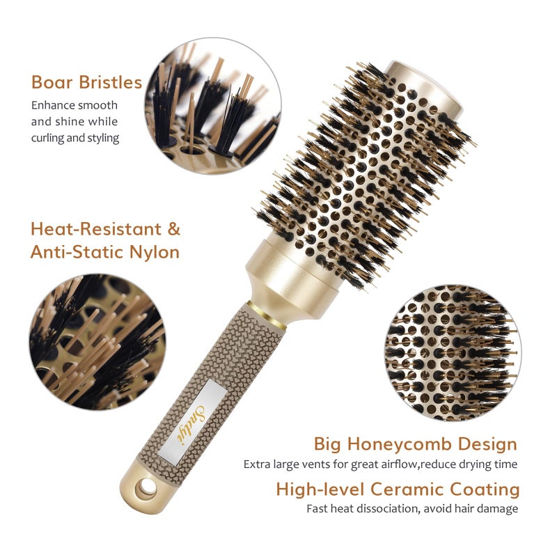 Sndyi Round Brush for Blow Drying, Nano Thermal Ceramic & Ionic Tech Hair Brush with Boar Bristles, Professional Round Barrel Brush for Styling, Curling & Straightening by Sndyi (2.9 Inch, Barrel 1.7 Inch) - Image 2