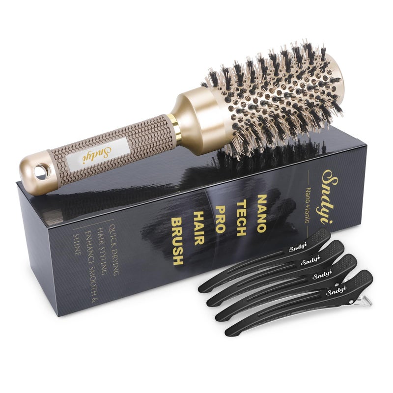 Sndyi Round Brush for Blow Drying, Nano Thermal Ceramic & Ionic Tech Hair Brush with Boar Bristles, Professional Round Barrel Brush for Styling, Curling & Straightening by Sndyi (2.9 Inch, Barrel 1.7 Inch) - Image 1