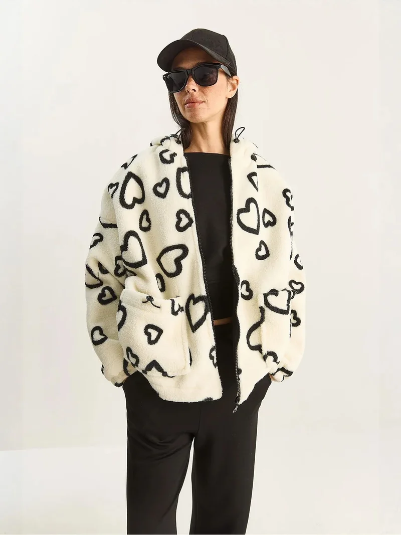 Bianco Lucci LUCCI Oversized Hooded Plush Jacket