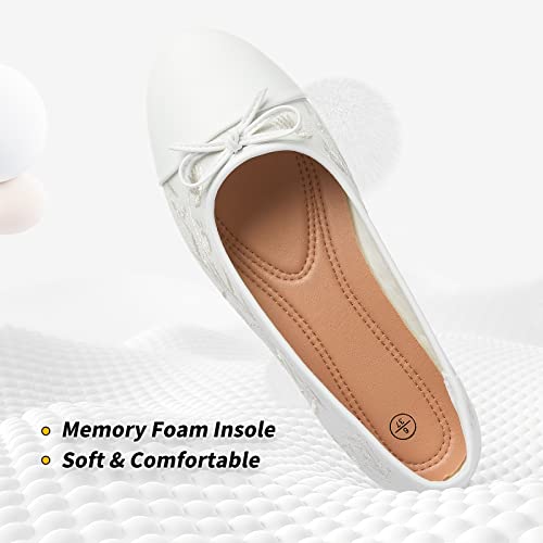 BABUDOG Womens Flats Shoes with Pomegranate Embroidery,White Flats with Bow,Comfortable Round-Toe Flats Shoes,Black Dress Shoes for Women(Soft Memory Foam Insole)(White.US11) - Image 4