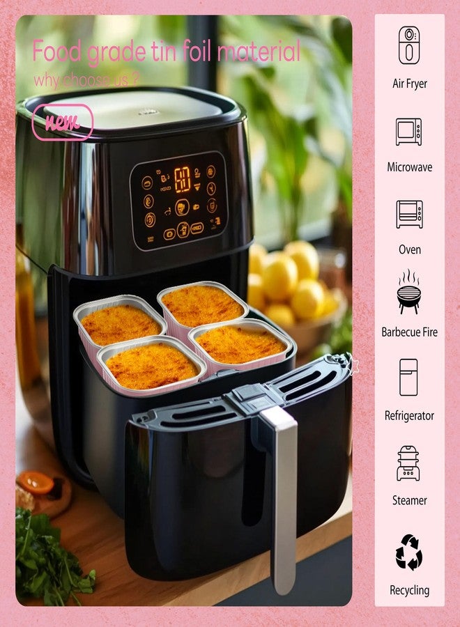 NPLUX 50 Pcs Mini Cake Pans with Lids and Spoons Aluminum Foil Mini Square Baking Cups with Lids Disposable Ramekins Cake Pans Dessert Cups for Wedding Birthday Party(Pink,5oz) - Image 4