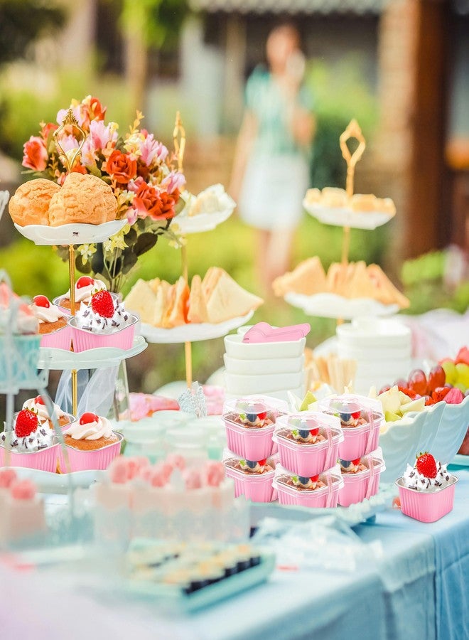 NPLUX 50 Pcs Mini Cake Pans with Lids and Spoons Aluminum Foil Mini Square Baking Cups with Lids Disposable Ramekins Cake Pans Dessert Cups for Wedding Birthday Party(Pink,5oz) - Image 2