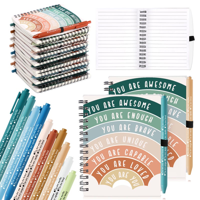 Thenshop 40 Pcs Mental Health Awareness Gifts Bulk 20 Self Care Notebook Journals 20 Positive Affirmation Pens for Women Office Staff Nurse Teacher Appreciation Student End of Year Gifts Rainbow - Image 2