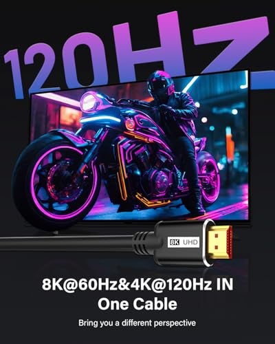 KOMGILK 8K HDMI Cable 5FT, High Speed 48Gbps HD Shielded Cord, Supports 8K@60Hz, 4K@120Hz in-Wall CL3 Rated HDMI 2.1 Cord, Compatible with Roku TV/Laptop/PC/HDTV and More - Image 2