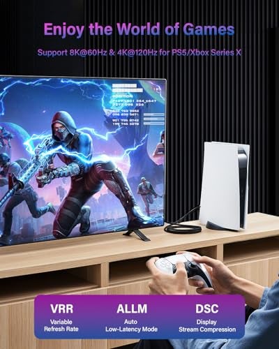 KOMGILK 8K HDMI Cable 5FT, High Speed 48Gbps HD Shielded Cord, Supports 8K@60Hz, 4K@120Hz in-Wall CL3 Rated HDMI 2.1 Cord, Compatible with Roku TV/Laptop/PC/HDTV and More - Image 4