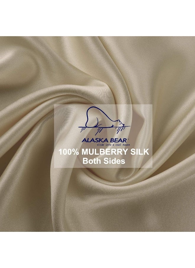ALASKA BEAR ALASKA BEAR King Size Silk Pillowcase Silk Scrunchie Gift Set for Beauty Sleep (1, Beige)  - Image 4