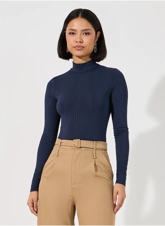 Styli Ribbed High Neck Fitted Bodysuit