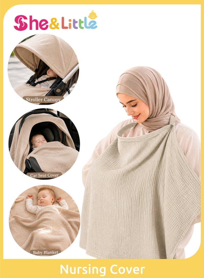 She&Little Nursing Cover, Breastfeeding Cover, Feeding Cover, Baby Breastfeeding Cover, Breathable and Privacy Protection, for Public Feeding, Stroller Canopy, Car Seat Shade (Khaki) - Image 1