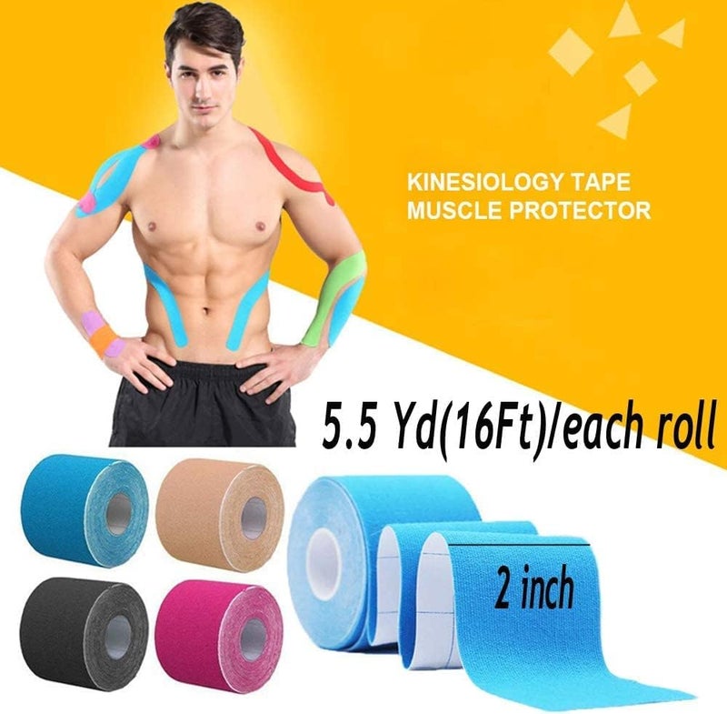 OBTANIM 6 Rolls Waterproof Breathable Kinesiology Tape, Athletic Elastic Kneepad Muscle Pain Relief Knee Taping for Gym Fitness Running Tennis Swimming (6 Colorful) - Image 2