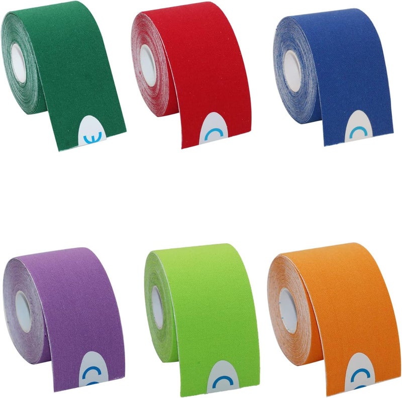 OBTANIM 6 Rolls Waterproof Breathable Kinesiology Tape, Athletic Elastic Kneepad Muscle Pain Relief Knee Taping for Gym Fitness Running Tennis Swimming (6 Colorful) - Image 1