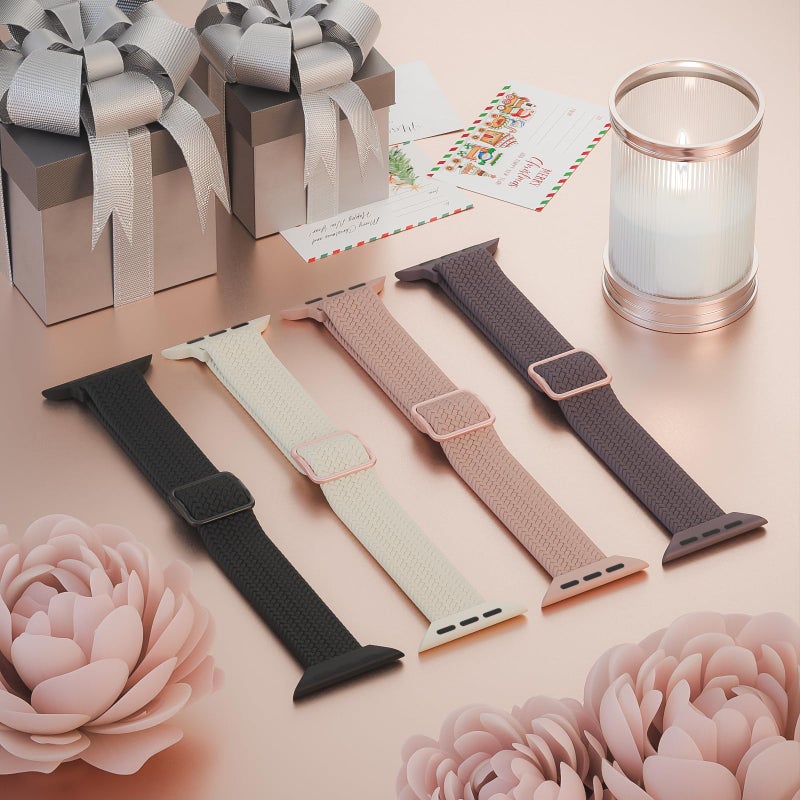 DYKEISS 4 Pack Slim Braided Stretchy Compatible with Apple Watch Band 38mm 42mm 40mm 44mm 41mm 45mm 46mm 49mm Women Men, Solo Loop Nylon Thin Strap for iWatch Series 11 10 9 8 7 SE 6 5 4 3 Ultra - Image 2