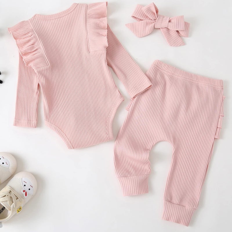 Fullfamous Newborn Infant Baby Girl Fall Winter Clothes Long Sleeve Onesie Clothing Pant Clothing Set Outfits Gifts Newborn Pink - Image 3