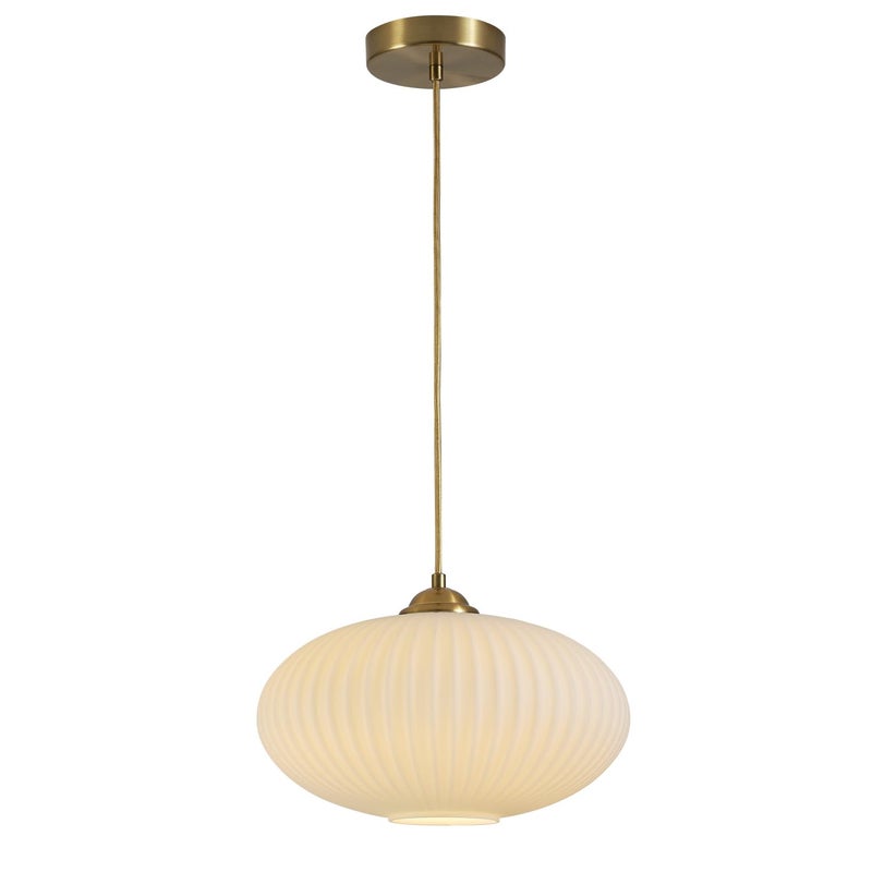 KCO Lighting Mid Century Modern Gold Globe Pendant Lighting Brushed Brass White Opal Glass Pendant Light Antique Farmhouse Single Hanging Kitchen Island Lighting Fixture - Image 1