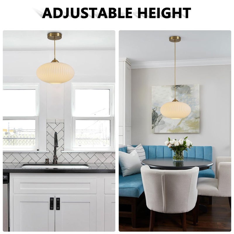 KCO Lighting Mid Century Modern Gold Globe Pendant Lighting Brushed Brass White Opal Glass Pendant Light Antique Farmhouse Single Hanging Kitchen Island Lighting Fixture - Image 4