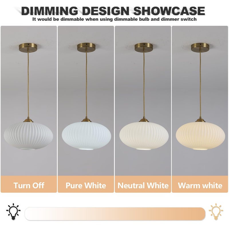KCO Lighting Mid Century Modern Gold Globe Pendant Lighting Brushed Brass White Opal Glass Pendant Light Antique Farmhouse Single Hanging Kitchen Island Lighting Fixture - Image 3