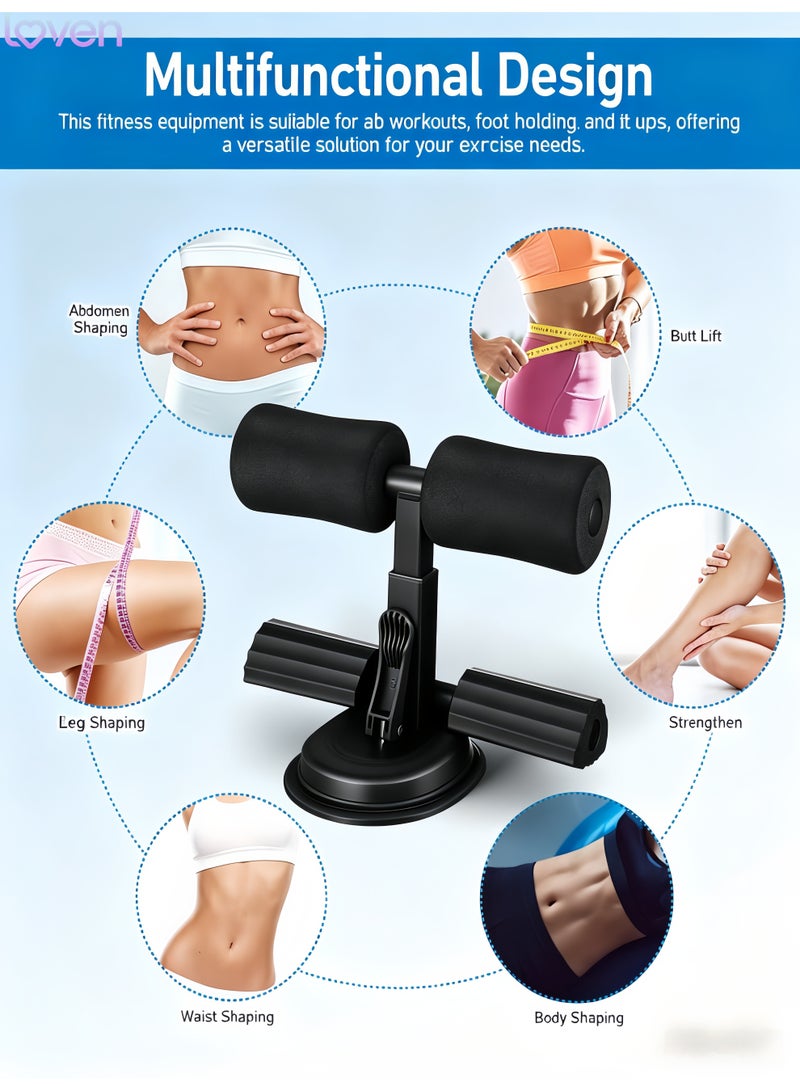 loven Sit Up Bar Foot Holder, Height Adjustable – Sit Up Assistance Device with 2 Strong Suction Cups – Essential Ab Workouts & Core Exercise Equipment for Home Workouts (Black) - Image 4