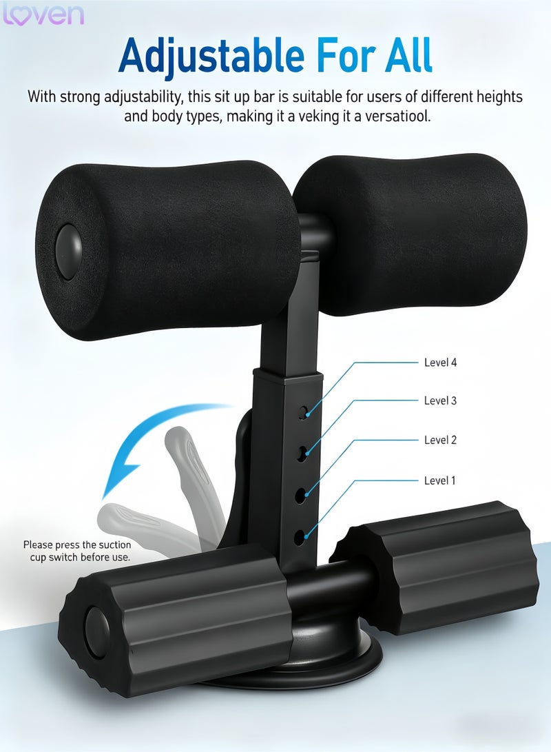 loven Sit Up Bar Foot Holder, Height Adjustable – Sit Up Assistance Device with 2 Strong Suction Cups – Essential Ab Workouts & Core Exercise Equipment for Home Workouts (Black) - Image 5