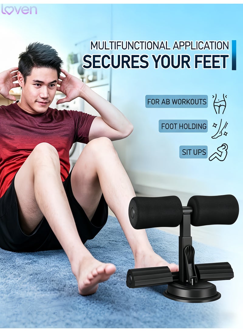 loven Sit Up Bar Foot Holder, Height Adjustable – Sit Up Assistance Device with 2 Strong Suction Cups – Essential Ab Workouts & Core Exercise Equipment for Home Workouts (Black) - Image 3